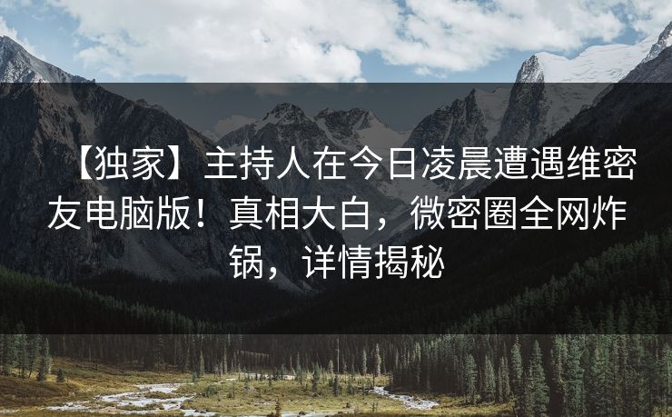 【独家】主持人在今日凌晨遭遇维密友电脑版!真相大白,微密圈全网炸锅,详情揭秘 【独家】主持人在今日凌晨遭遇维密友电脑版!真相大白,微密圈全网炸锅,详情揭秘